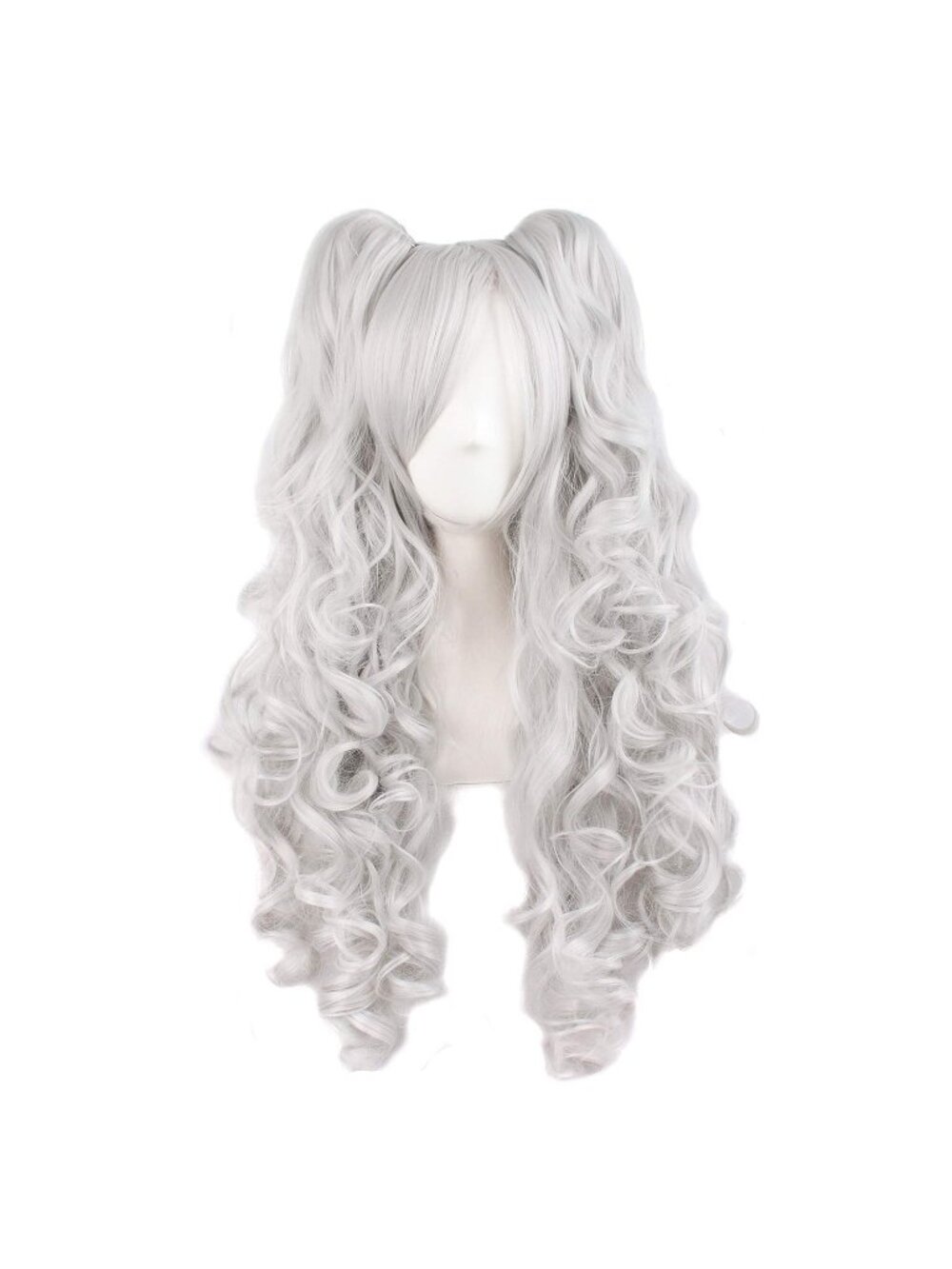 Women's Silver Grey 28 Inch Lolita Long Curly 2 Ponytails Clip On Cosplay Wigs